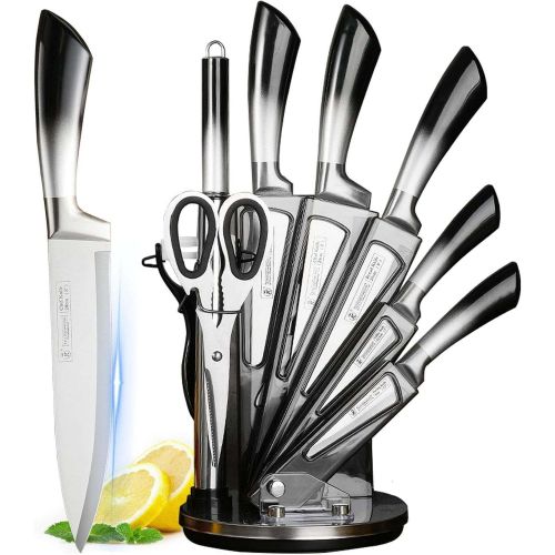 Knife Set, 9-Pieces Purple Gradient Handle Stainless Steel Chef Knife Set Knife Set, 9-Pieces Purple Gradient Handle Stainless Steel Chef Knife Set