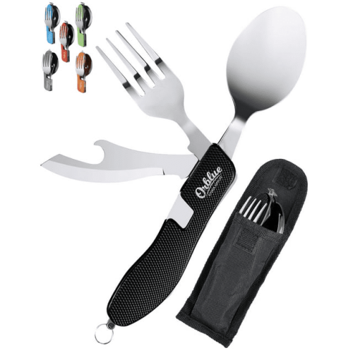 Orblue 4-in-1 Camping Utensils, 2-Pack, Portable Stainless Steel Spoon, Fork, Knife & Bottle Opener Combo Set - Travel, Backpacking Cutlery Multitool Orblue 4-in-1 Camping Utensils, 2-Pack, Portable Stainless Steel Spoon, Fork, Knife & Bottle Opener Combo Set - Travel, Backpacking Cutlery Multitool