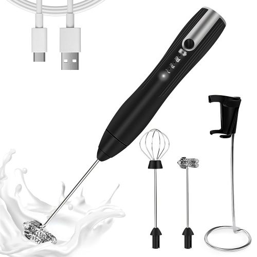 Homasy Rechargeable Handheld Milk Frother 3-Speed Powerful Beverage Blender with 2 Whisk Heads Stand Included Milk Frother Homasy Rechargeable Handheld Milk Frother 3-Speed Powerful Beverage Blender with 2 Whisk Heads Stand Included Milk Frother